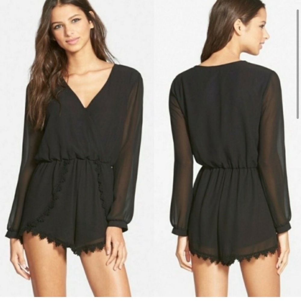ASTR Lace Trim Black Romper size XS